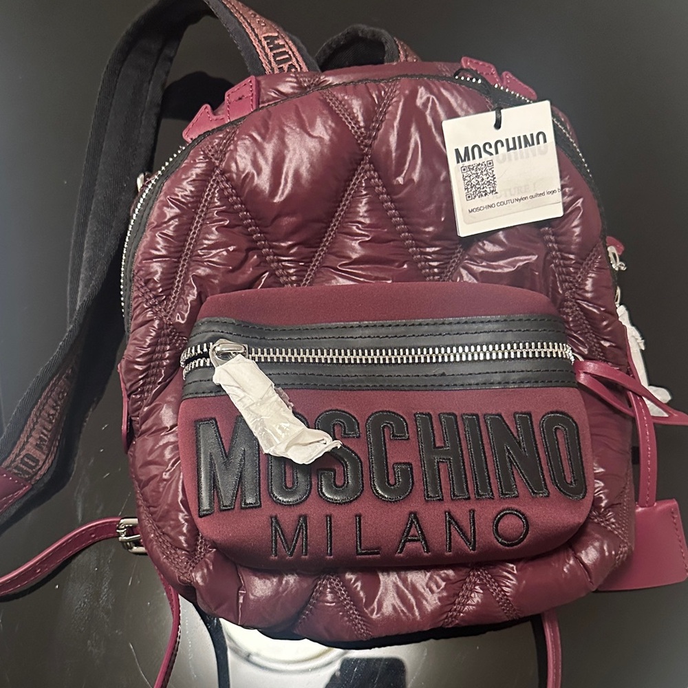 Moschino Quilted Burgundy Backpack